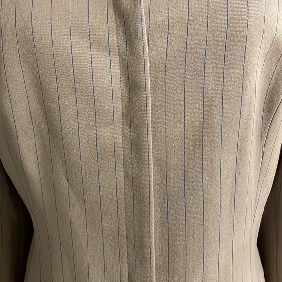 DONNA GRAY women’s blue pin stripe on taupe blazer hidden 3 button down flap 10 - Picture 6 of 12